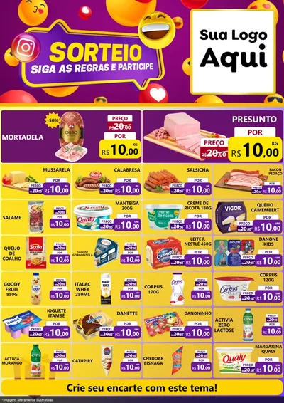 Modelo de Encarte para Encarte A4 Vertical com o tema Sorteio para Frios e Laticínios
