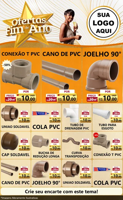 Modelo de Encarte para Encarte Grande com o tema Ofertas Fim de Ano para Tubos e conexões