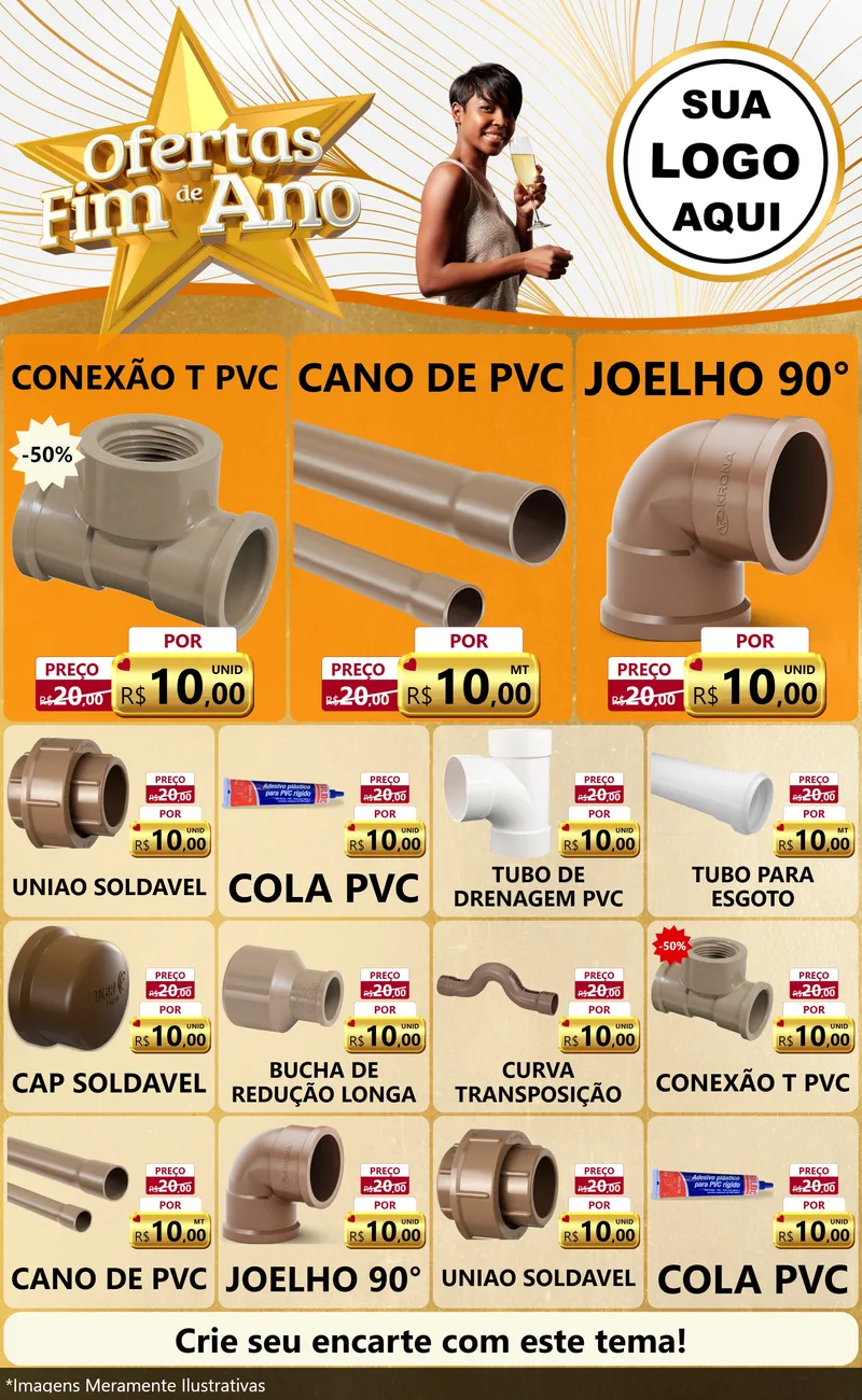 Modelo de Encarte para Encarte Grande com o tema Ofertas Fim de Ano para Tubos e conexões