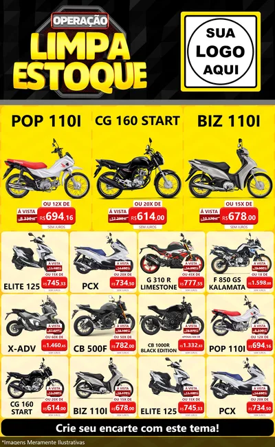 Modelo de Encarte para Encarte Grande com o tema Operação Limpa Estoque para Concessionaria de Motos