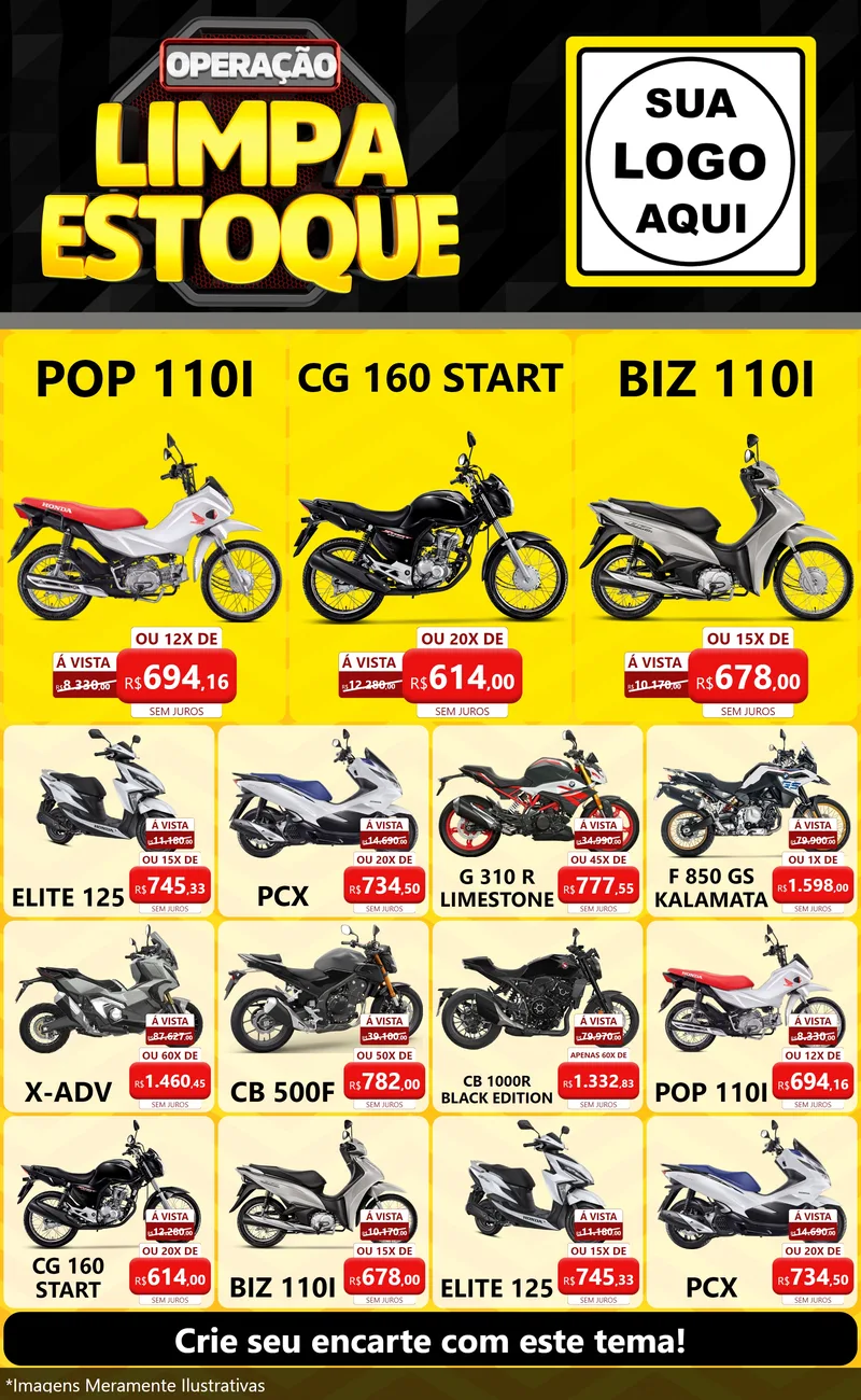 Modelo de Encarte para Encarte Grande com o tema Operação Limpa Estoque para Concessionaria de Motos