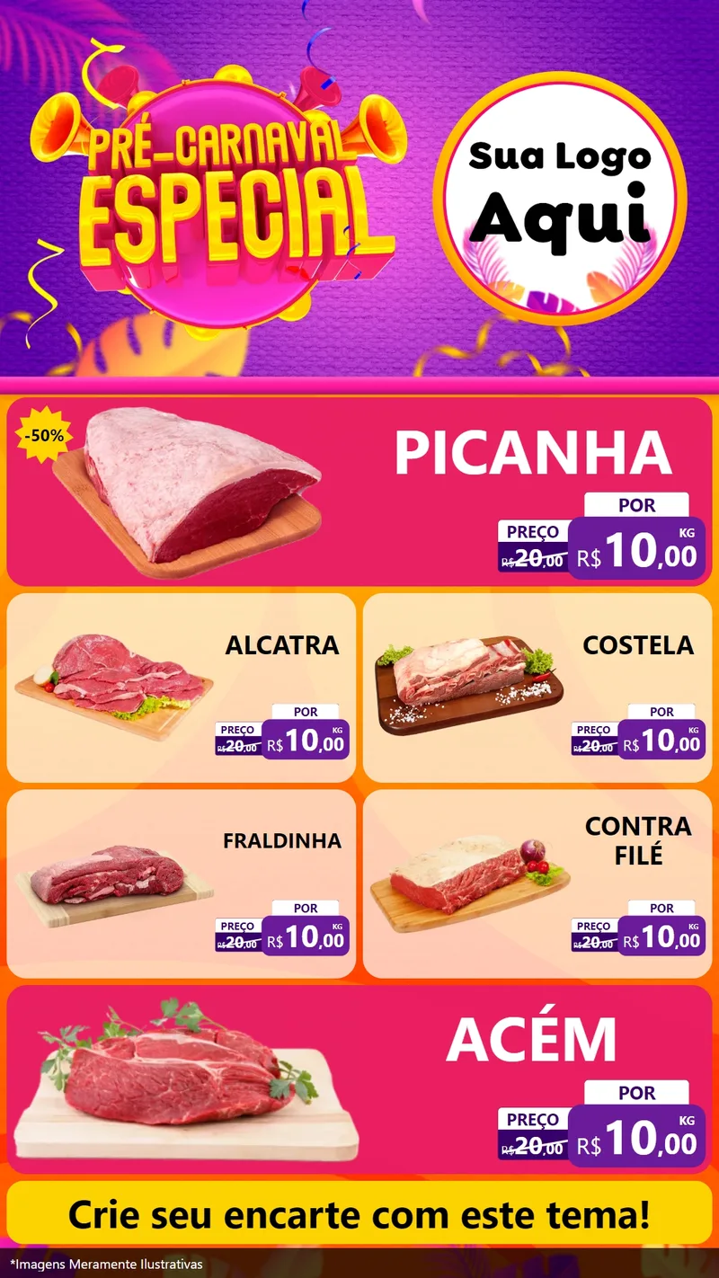 Modelo de TV para TV Vertical com o tema Pré-Carnaval Especial para Açougue