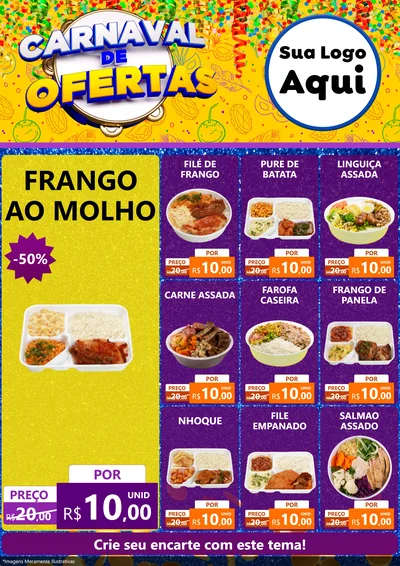 Modelo de Encarte para Encarte A4 Vertical com o tema Carnaval de Ofertas para Restaurante