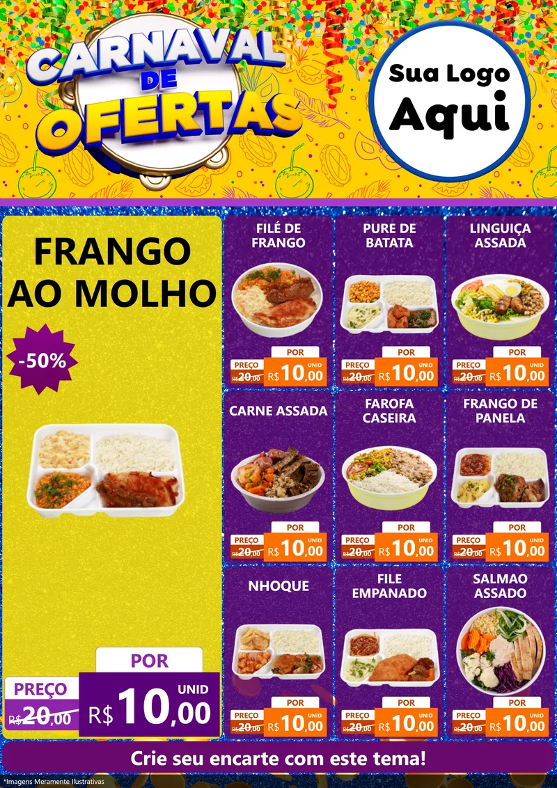 Modelo de Encarte para Encarte A4 Vertical com o tema Carnaval de Ofertas para Restaurante