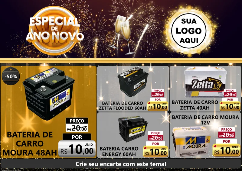 Modelo de Encarte para Encarte A4 Horizontal com o tema Especial de Ano Novo para Baterias Elétricas