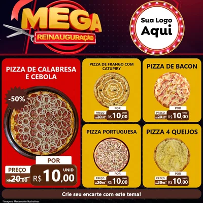 Modelo de Rede Social para Feed Facebook com o tema Mega Reinauguração para Pizzaria