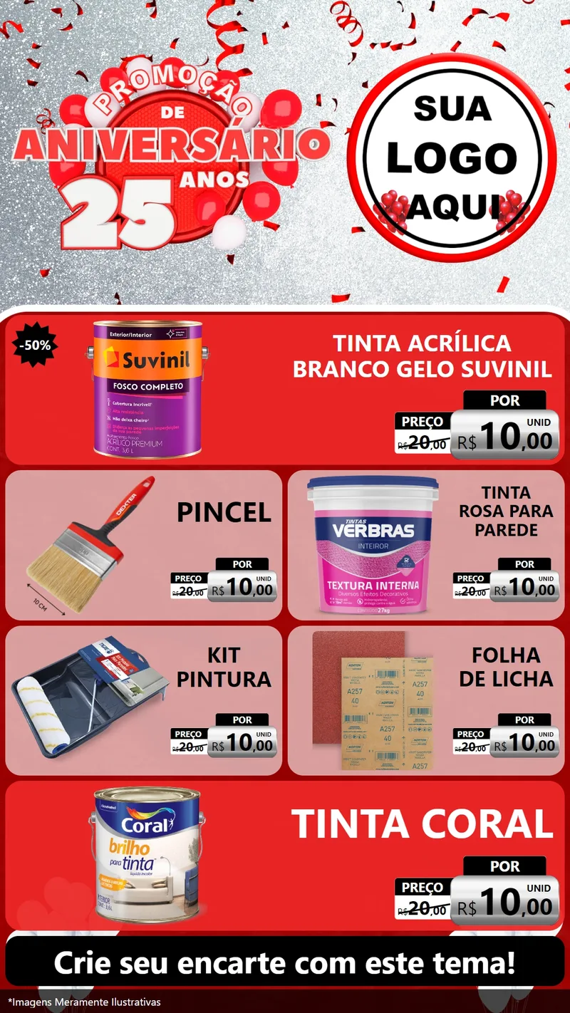 Modelo de TV para TV Vertical com o tema Promoção de Aniversário - 25Anos para Tintas e Ferramentas