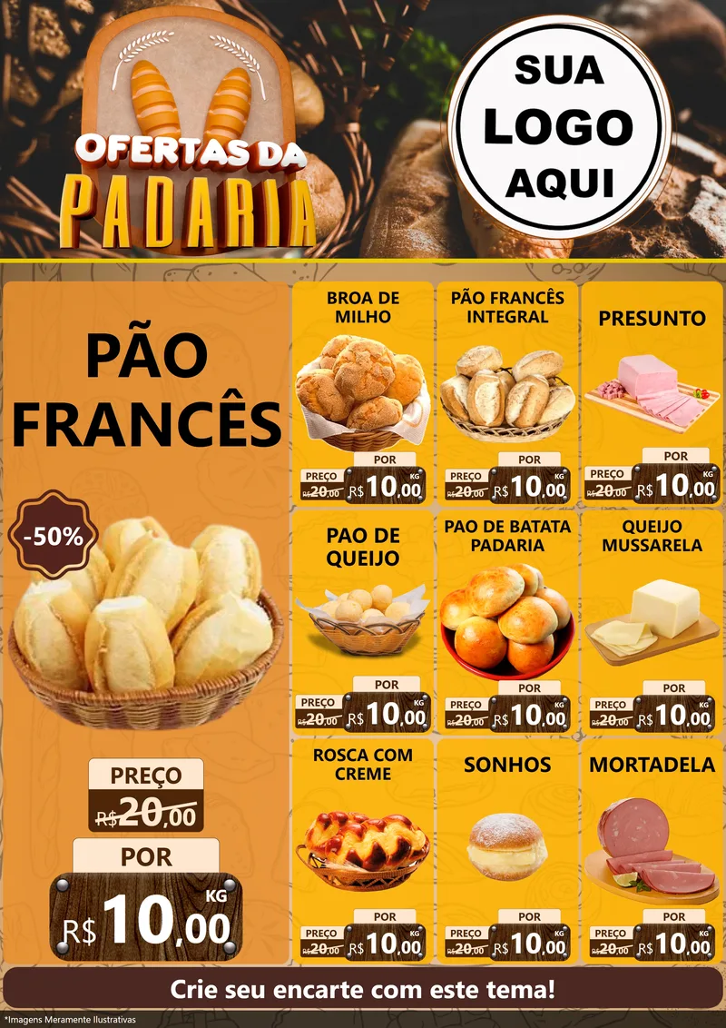 Modelo de Encarte para Encarte A4 Vertical com o tema Ofertas da Padaria para Padaria