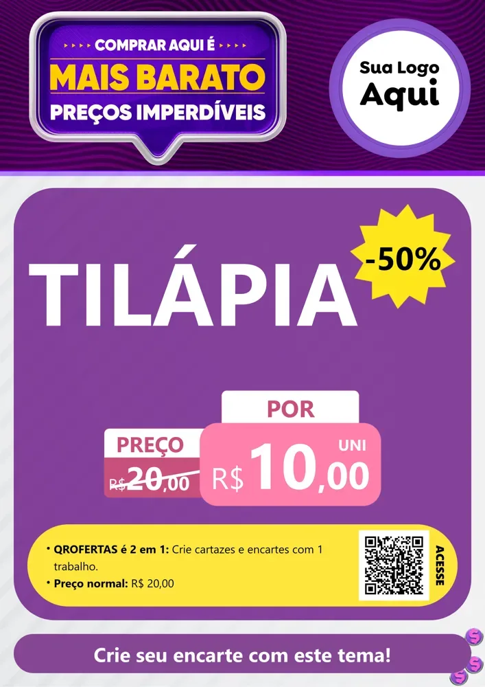 Modelo de Cartaz para Cartaz A4 Vertical com o tema Mais Barato para Peixaria