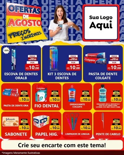 Modelo de Rede Social para Feed Instagram com o tema Ofertas de Agosto - Preços Incríveis para Higiene Pessoal