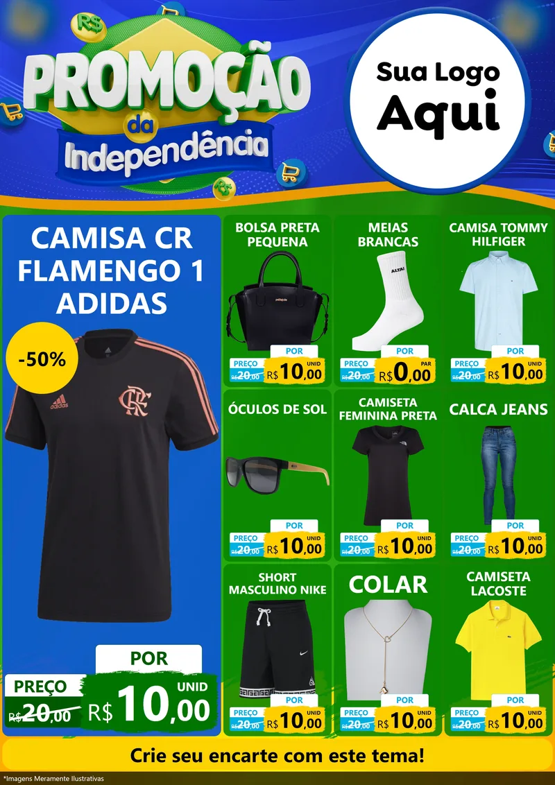 Modelo de Encarte para Encarte A4 Vertical com o tema Promoção da Independência para Roupas e acessórios
