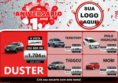 Modelo de Encarte para Encarte A4 Horizontal com o tema Promoção de Aniversário - 1 Ano para Concessionaria de Carros