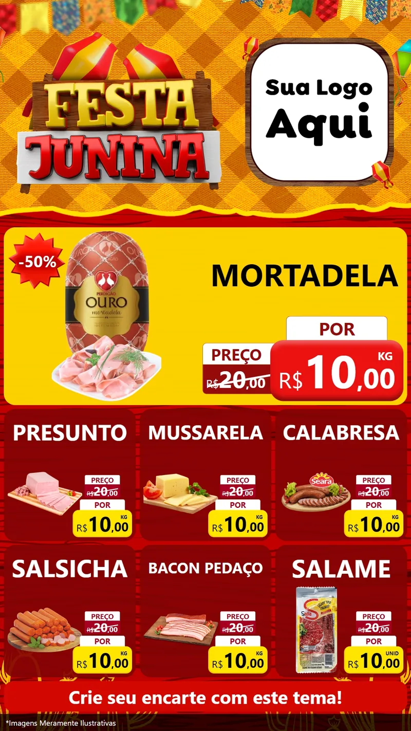Modelo de Rede Social para Stories com o tema Festa Junina para Frios e Laticínios