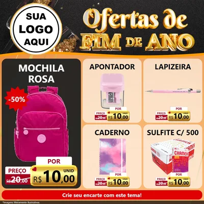 Modelo de Rede Social para Feed Facebook com o tema Ofertas de Fim de Ano para Papelaria