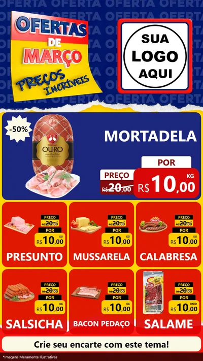 Modelo de Rede Social para Stories com o tema Ofertas de Março - Preços Incríveis para Frios e Laticínios