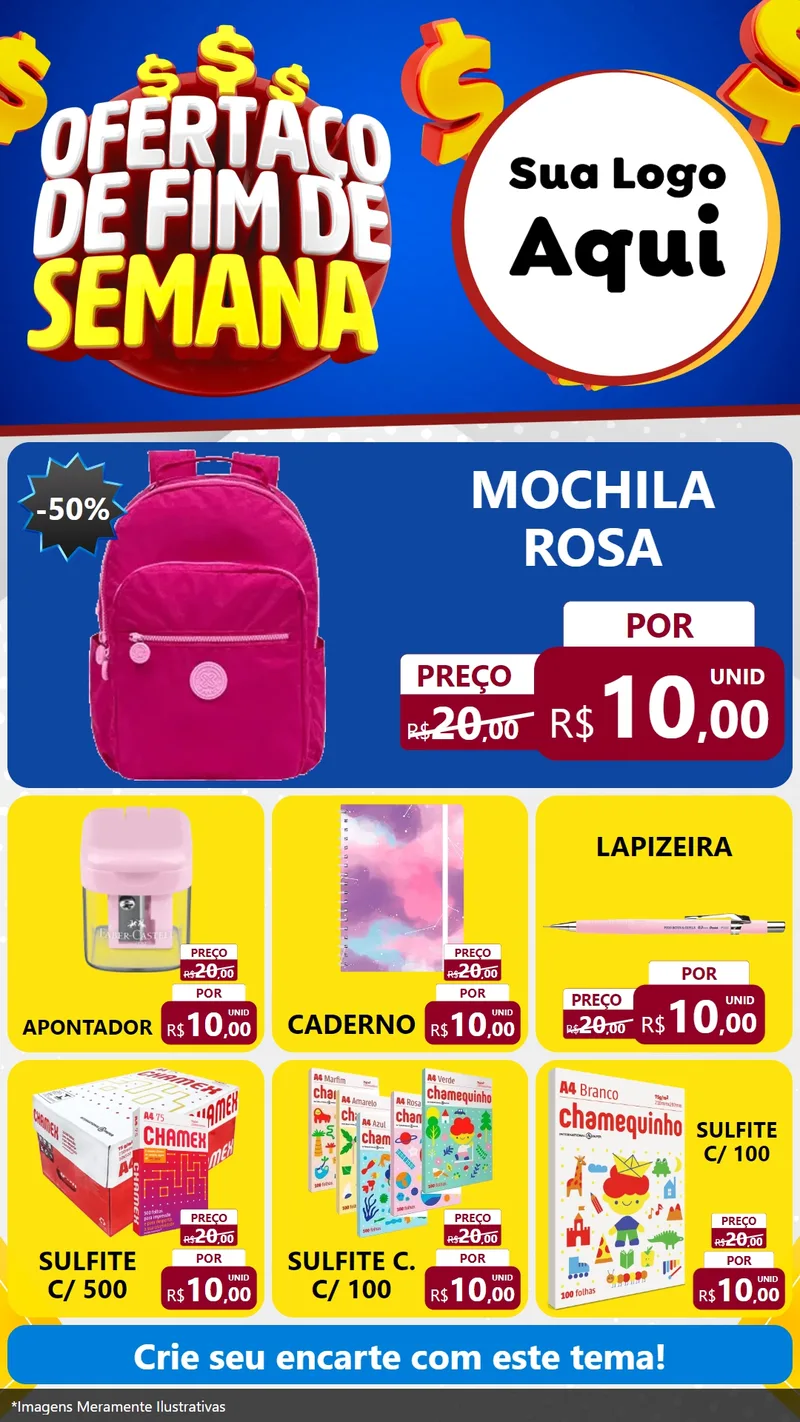 Modelo de Rede Social para Stories com o tema Ofertaço de Fim de Semana para Papelaria