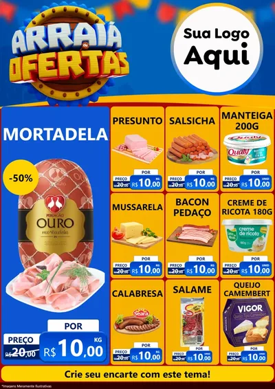 Modelo de Encarte para Encarte A4 Vertical com o tema Arraiá de Ofertas - Junina para Frios e Laticínios