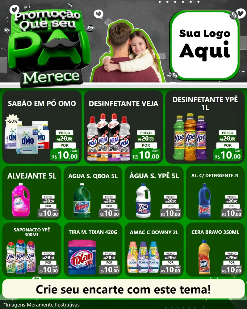 Modelo de Rede Social para Feed Instagram com o tema Promoção Que seu Pai Merece para Produtos de Limpeza