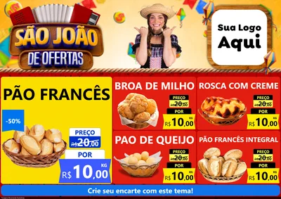 Modelo de Encarte para Encarte A4 Horizontal com o tema São João de Ofertas para Padaria