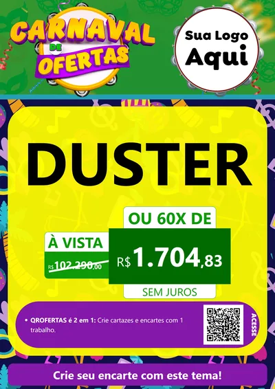 Modelo de Cartaz para Cartaz A4 Vertical com o tema Carnaval de Ofertas para Concessionaria de Carros