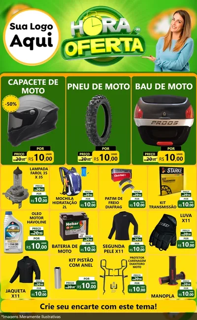 Modelo de Encarte para Encarte Grande com o tema Hora da Oferta para Moto peças