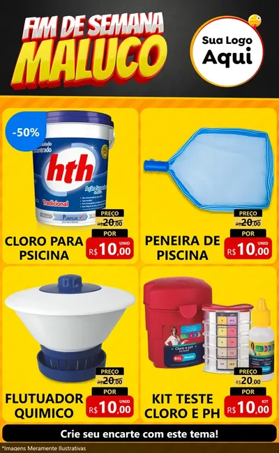 Modelo de Encarte para Encarte Grande com o tema Final de Semana Maluco para Produtos para Piscina