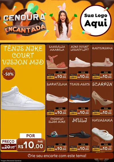 Modelo de Encarte para Encarte A4 Vertical com o tema Cenoura Encantada - Páscoa para Calçados