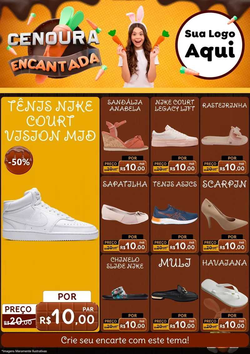 Modelo de Encarte para Encarte A4 Vertical com o tema Cenoura Encantada - Páscoa para Calçados