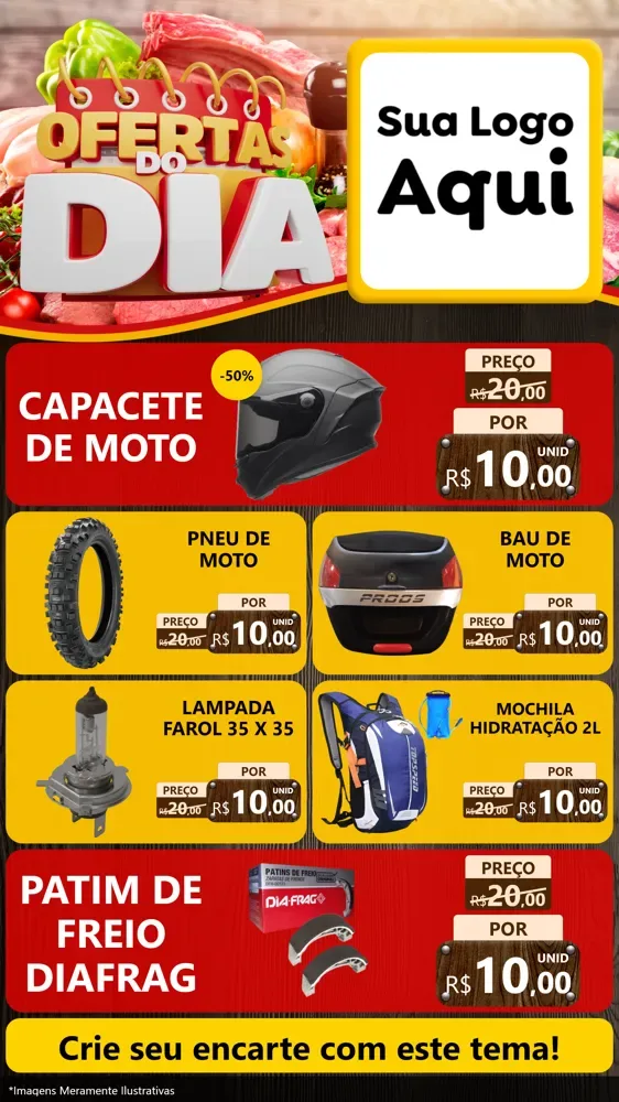 Modelo de TV para TV Vertical com o tema Ofertas do Dia para Moto peças