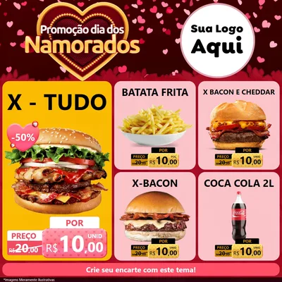 Modelo de Rede Social para Feed Facebook com o tema Promoção Dia Dos Namorados para Hamburgueria