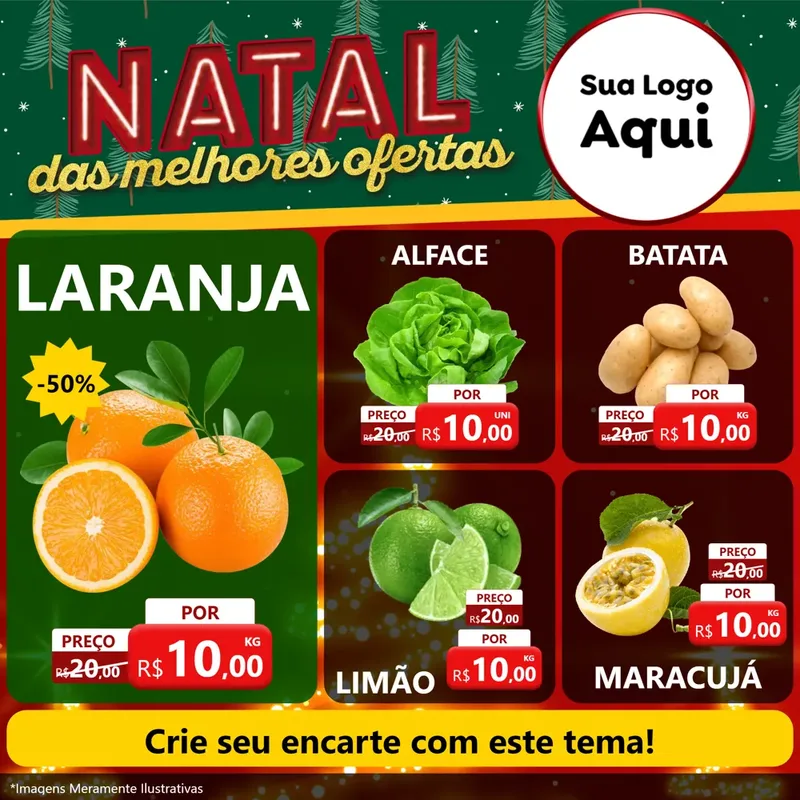 Modelo de Rede Social para Feed Facebook com o tema Natal das Melhores Ofertas para Hortifrúti