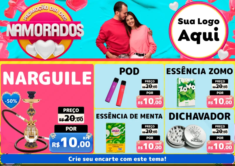 Modelo de Encarte para Encarte A4 Horizontal com o tema Promoção Dia dos Namorados para Tabacaria