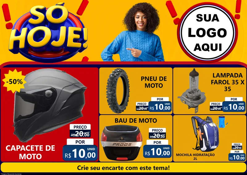 Modelo de Encarte para Encarte A4 Horizontal com o tema Só Hoje! para Moto peças