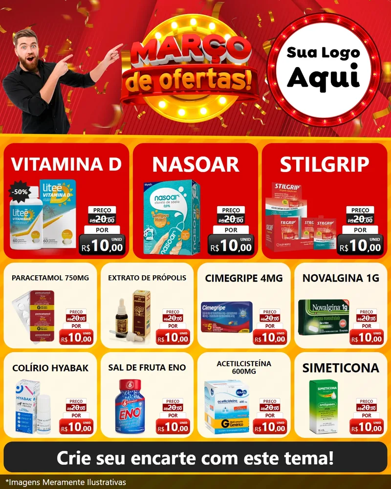 Modelo de Rede Social para Feed Instagram com o tema Março de Ofertas! para Farmácia
