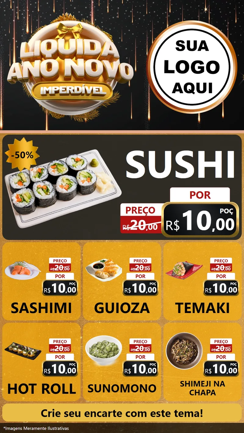 Modelo de Rede Social para Stories com o tema Liquida Ano Novo Imperdível para Comida japonesa