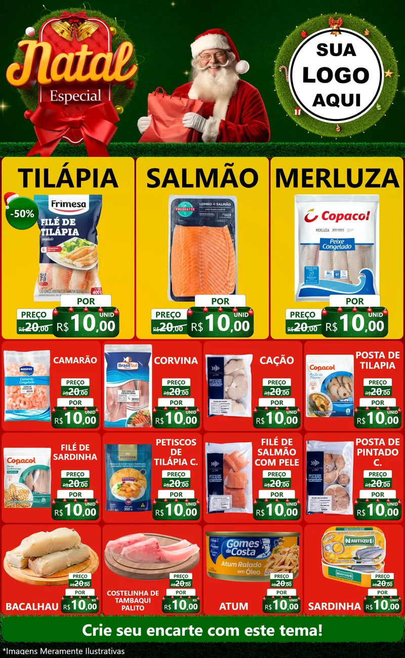 Modelo de Encarte para Encarte Grande com o tema Natal Especial para Peixaria