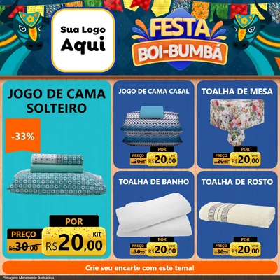 Modelo de Rede Social para Feed Facebook com o tema Festa Boi Bumbá para Cama, Mesa e Banho