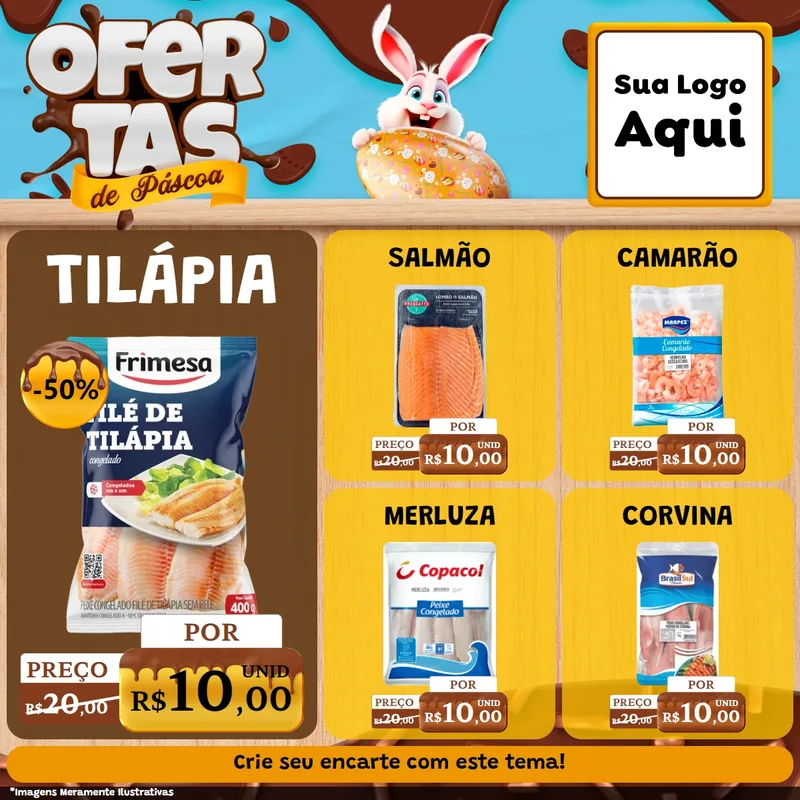 Modelo de Rede Social para Feed Facebook com o tema Ofertas de Páscoa para Peixaria