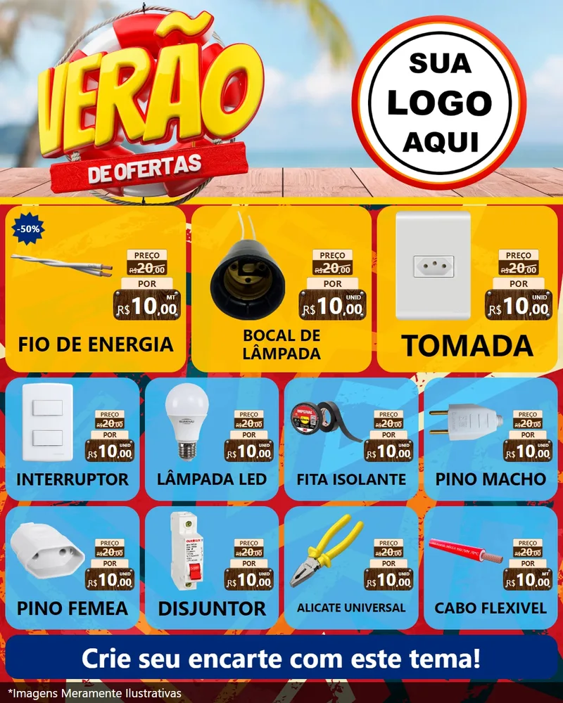 Modelo de Rede Social para Feed Instagram com o tema Verão de Ofertas para Materiais Elétricos
