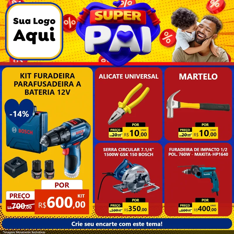 Modelo de Rede Social para Feed Facebook com o tema Super Pai para Maquinas e Ferramentas