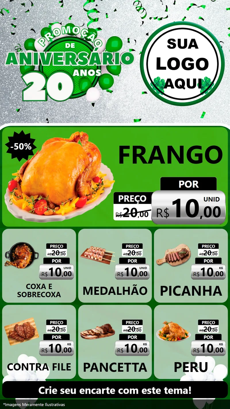Modelo de Rede Social para Stories com o tema Promoção de Aniversário - 20 Anos para Assados