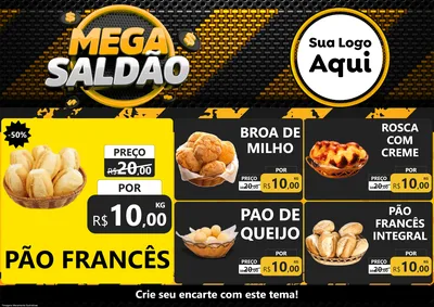 Modelo de Encarte para Encarte A4 Horizontal com o tema Mega Saldão para Padaria