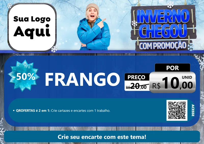 Modelo de Cartaz para Cartaz A4 Horizontal com o tema Inverno Chegou Com Promoção para Assados