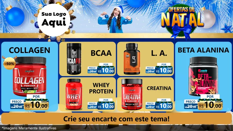 Modelo de TV para TV Horizontal com o tema Ofertas de Natal para Suplementos alimentares