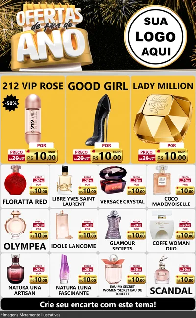 Modelo de Encarte para Encarte Grande com o tema Ofertas de Fim de Ano para Perfumes
