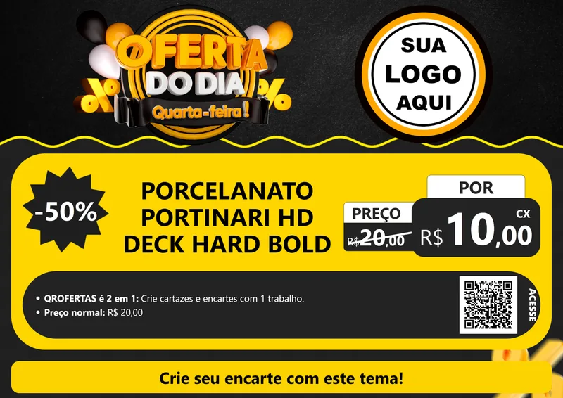 Modelo de Cartaz para Cartaz A4 Horizontal com o tema Oferta do Dia - Quarta Feira! para Pisos e revestimentos