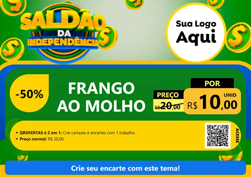 Modelo de Cartaz para Cartaz A4 Horizontal com o tema Saldão da Indepêndencia para Restaurante