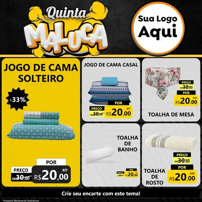 Modelo de Rede Social para Feed Facebook com o tema Quinta Maluca para Cama, Mesa e Banho