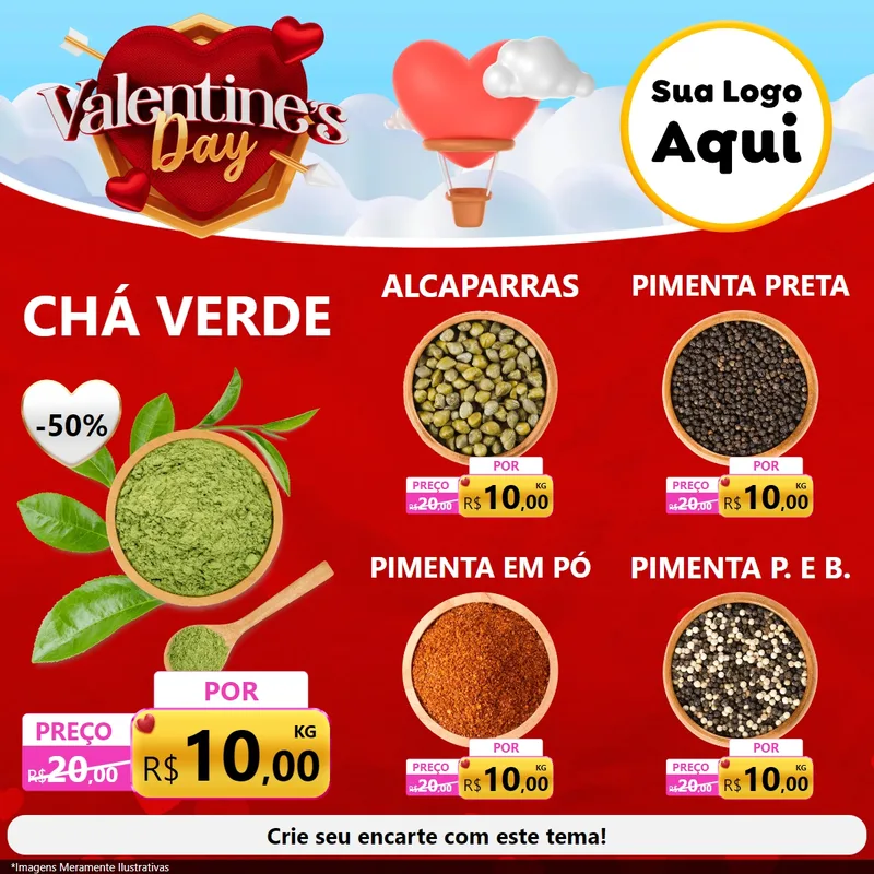 Modelo de Rede Social para Feed Facebook com o tema Valentine's Day para Produtos Naturais