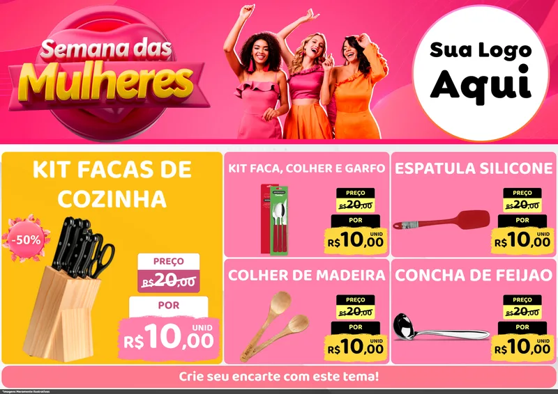 Modelo de Encarte para Encarte A4 Horizontal com o tema Semana das Mulheres para Utilidades Domésticas